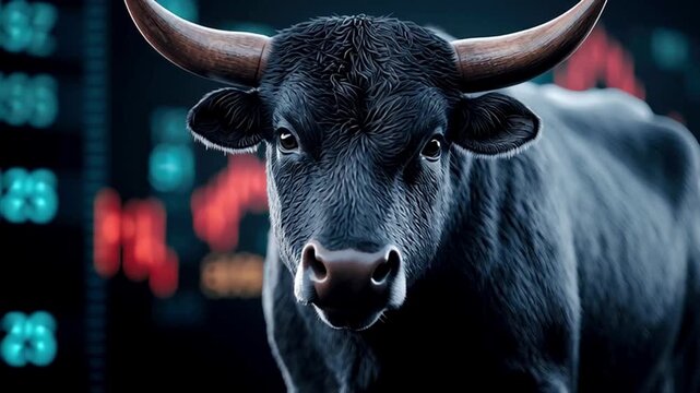 Bull symbolizing market optimism with financial backdrop