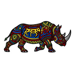 Fototapeta premium Powerful rhino head with tribal patterns, hand-drawn vector icon.