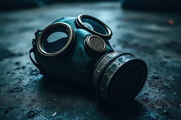 Grungy Gas Mask on Industrial Ground: Post-Apocalyptic Concept
