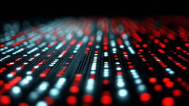 Abstract digital display with glowing red and white lights