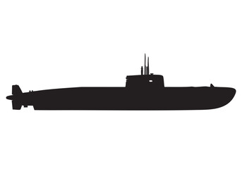 Fototapeta premium Submarine Silhouette Isolated on White Background Naval Vessel Military Transport Underwater Vehicle Submersible Exploration Marine Technology Black and White