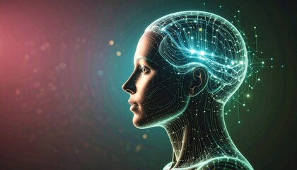 AI Humanoid Head with Glowing Network