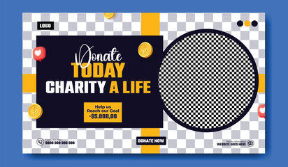 Donate today charity a life social media post template with oval photo frame and colorful elements