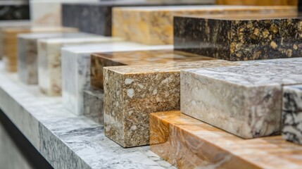 Variety of kitchen countertops including quartz and marble