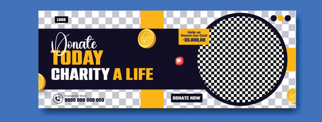 Donate today charity a life with abstract design elements and call to action buttons
