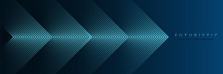 Dark blue abstract background with glowing arrow lines. Technology futuristic concept. Horizontal banner template.