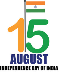 15 August Indian Independence Day text design for posters, banners, and patriotic celebration events