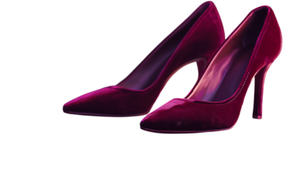 Elegant burgundy velvet high heels isolated on transparent background, a luxurious fashion statement with a touch of sophistication and timeless design for stylish women