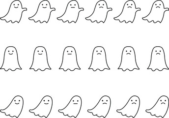 Cute Cartoon Ghosts in Various Emotions, Perfect for Halloween
