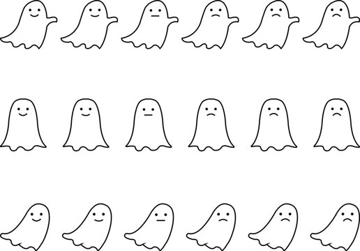 Cute Cartoon Ghosts in Various Emotions, Perfect for Halloween
