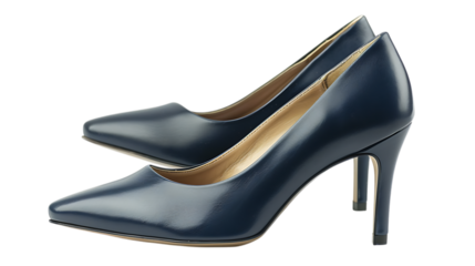 Elegant navy leather high heel shoes isolated on transparent background, a stylish and fashionable footwear for women, perfect for dress, party, office, or any special event