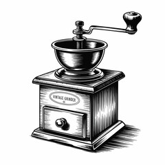 Vintage hand crank coffee grinder with drawer and handle