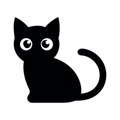 silhouette of a cute sitting cat with a curled