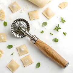 A ravioli cutter wheel used to cut and seal pasta edges, isolated
