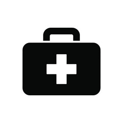 Black silhouette of a medical first aid kit with a white cross