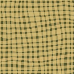 Hand-drawn Abstract Seamless Checkered Wavy Yellow Dark Green Pattern. Simple Minimalist Striped Pattern for Wallpaper Background Digital Design and Illustration