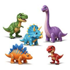 set of funny cartoon dinosaurs