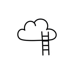 Hand drawn ladder reaching up to a simple cloud illustration