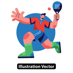 Energetic male padel player in action with racket and ball. Modern vector illustration.