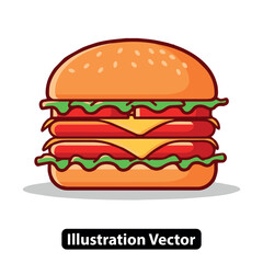Double cheeseburger with lettuce and cheese vector illustration. Fast food icon design.