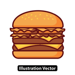 Classic double cheeseburger vector illustration. A tasty fast food sandwich icon.