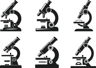 Microscope Silhouettes Collection – Scientific Lab Equipment Vector Set for Education and Research