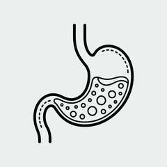 Stylized outline of a human stomach with contents and bubbles