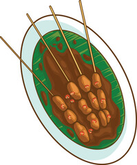 indonesia food vector illustration. Satay with cartoon art style