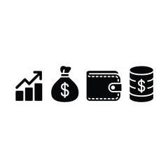 Financial growth with money bag wallet and coins icons