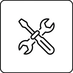 Simple line art icon of crossed wrench and screwdriver tools