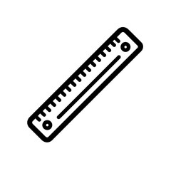 Black outline drawing of a ruler with measurement markings on a white background, concept for technical drawing, architectural planning, and educational resource