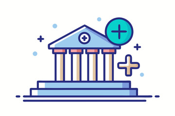 Obraz premium bank building icon with a medical plus symbol