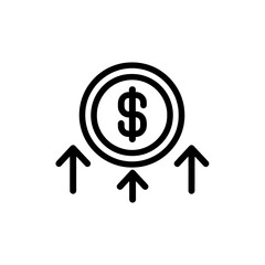 Obraz premium The image depicts a simple line drawing of a coin with dollar symbol and upward arrows, concept for investment growth, financial success and economic progress