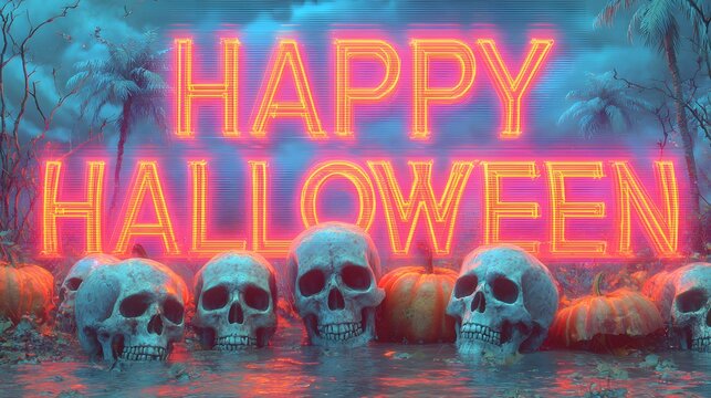 Synthwave 80s Neon Halloween Greeting Design