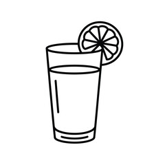 Simple line art illustration of a tall glass of refreshing drink with a citrus slice