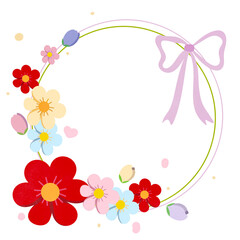 frame with flowers with pink  ribbon