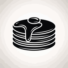 Stack of pancakes with syrup in a simple black and white illustration