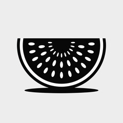 Stylized black and white slice of kiwi fruit icon