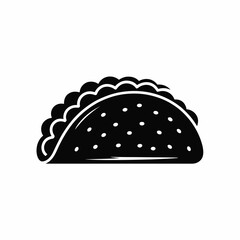 Simple black and white illustration of a taco