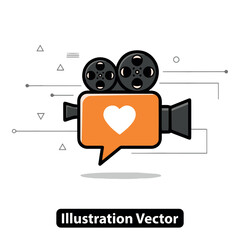 A retro film camera illustration with a heart symbol for social media and video content love.