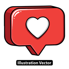 3D social media like notification icon with a heart symbol. Vector illustration concept.