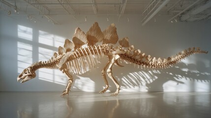 Detailed Stegosaurus Skeleton Cast with Intriguing Shadow Play