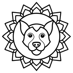 Dog Mandala Vector Icon in Line Art Style