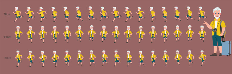 Fototapeta premium Old mand running animation spritesheet