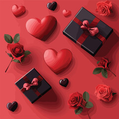 Romantic Valentine's Day flat lay composition