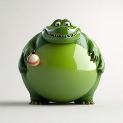 Adorable cartoon dinosaur character holding a baseball toy