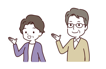 案内するシニア夫婦のイラスト素材