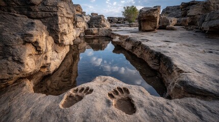 Ancient Dinosaur Footprints Preserved in Rock at Scenic Location