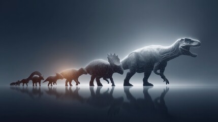 Fototapeta premium Evolutionary Timeline of Dinosaurs in a Computer-Generated Image