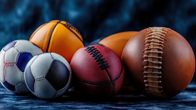 A vibrant collection of assorted sports balls showcasing soccer, basketball, and tennis, ideal for themes related to athletics, sports activities, and fitness.